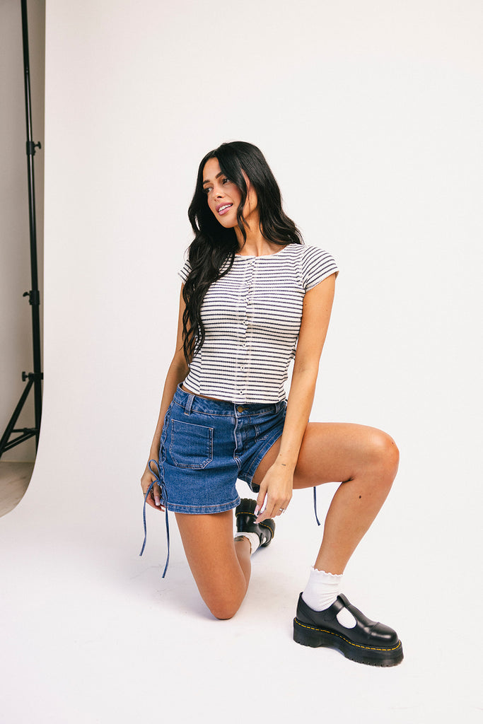 show off denim shorts