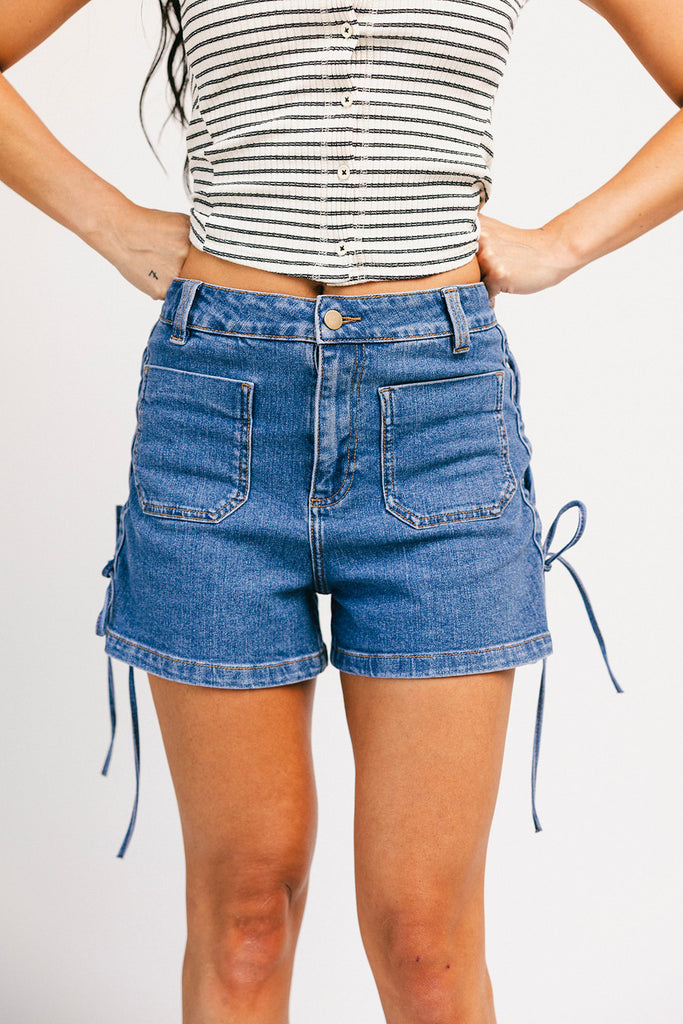 show off denim shorts