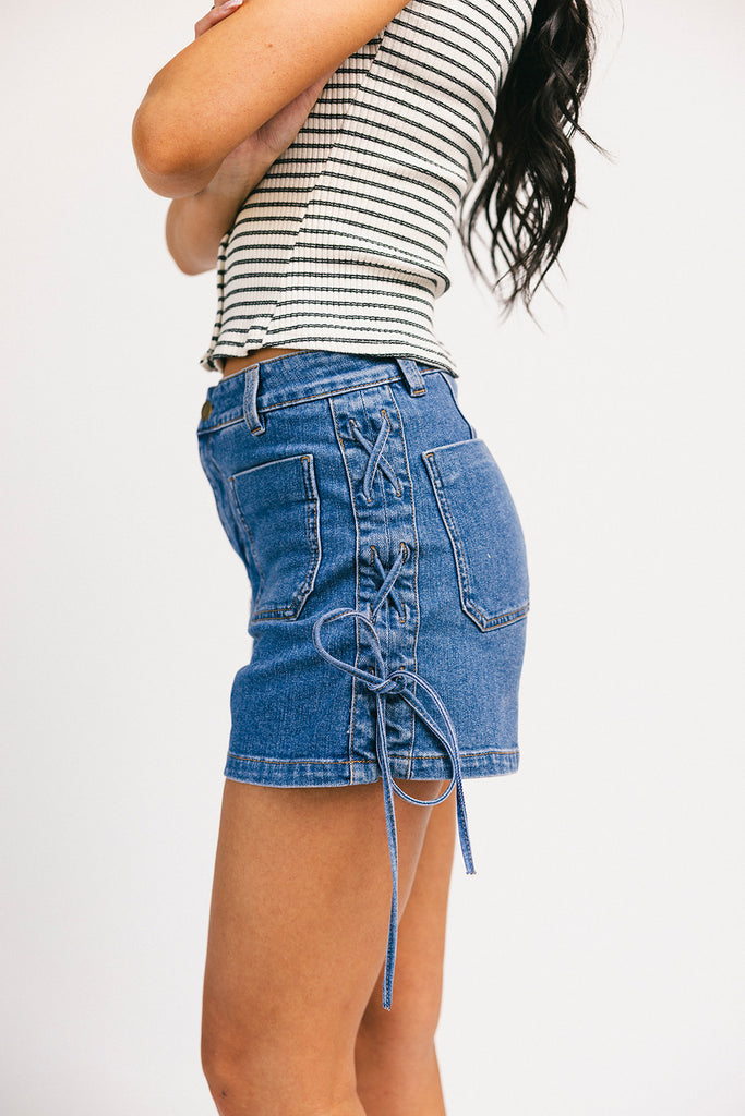 show off denim shorts