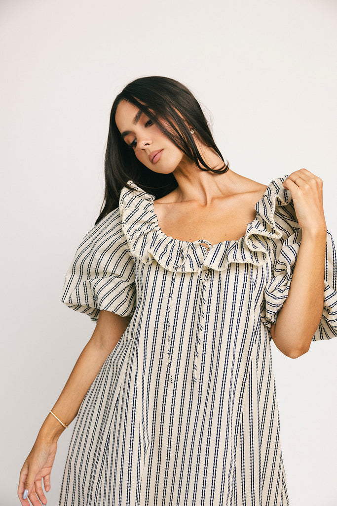 good luck puff sleeve dress // blue stripes *zoco exclusive*