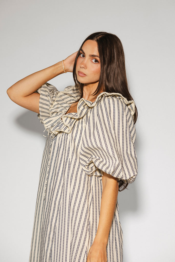 good luck puff sleeve dress // blue stripes *zoco exclusive*