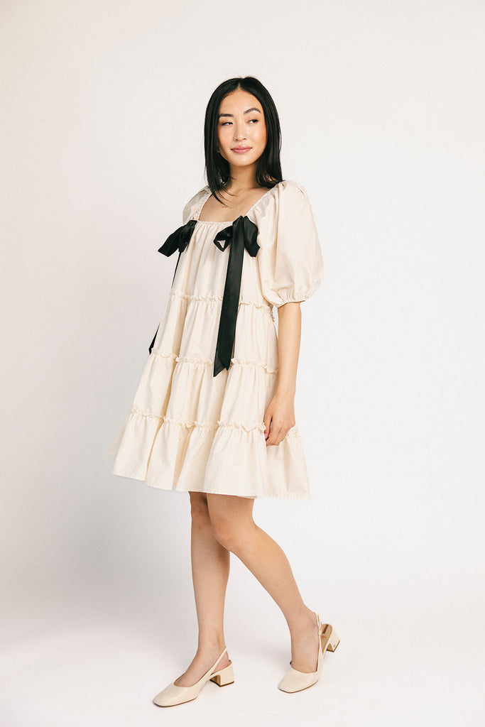 short daymaker dress // cream + bows *zoco exclusive*
