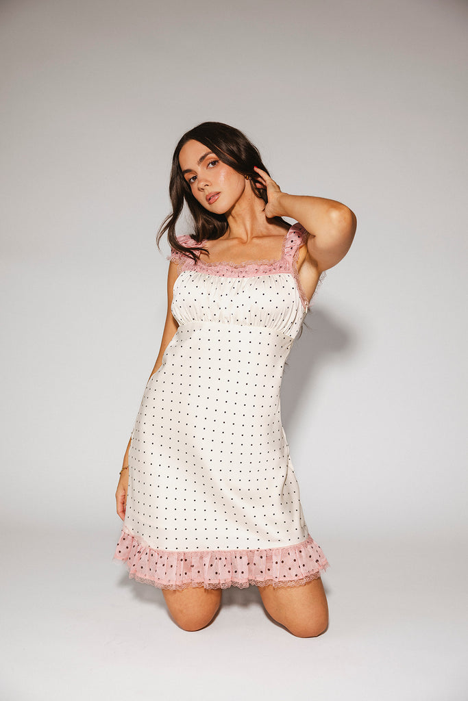 hadley mini dress + scarf // pink polka dot *zoco exclusive*