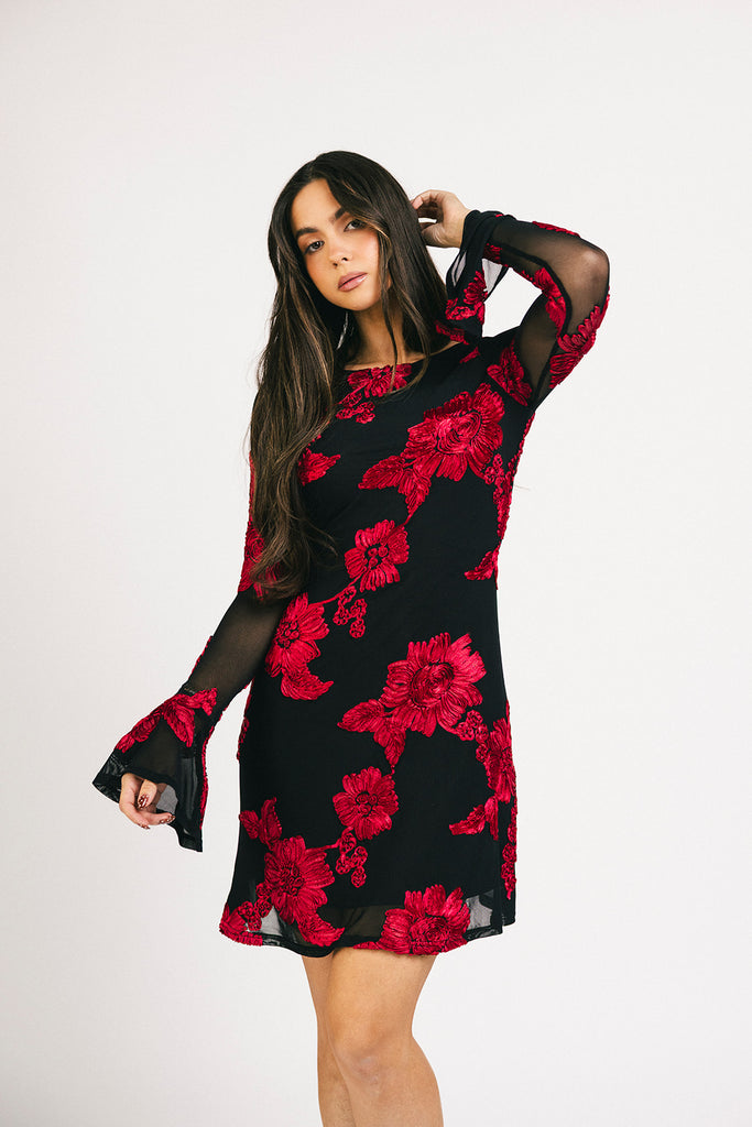 cleo mesh mini dress // red floral *zoco exclusive*