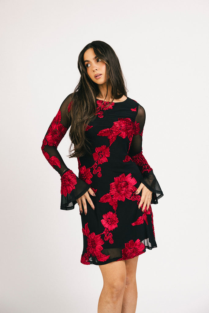 cleo mesh mini dress // red floral *zoco exclusive*