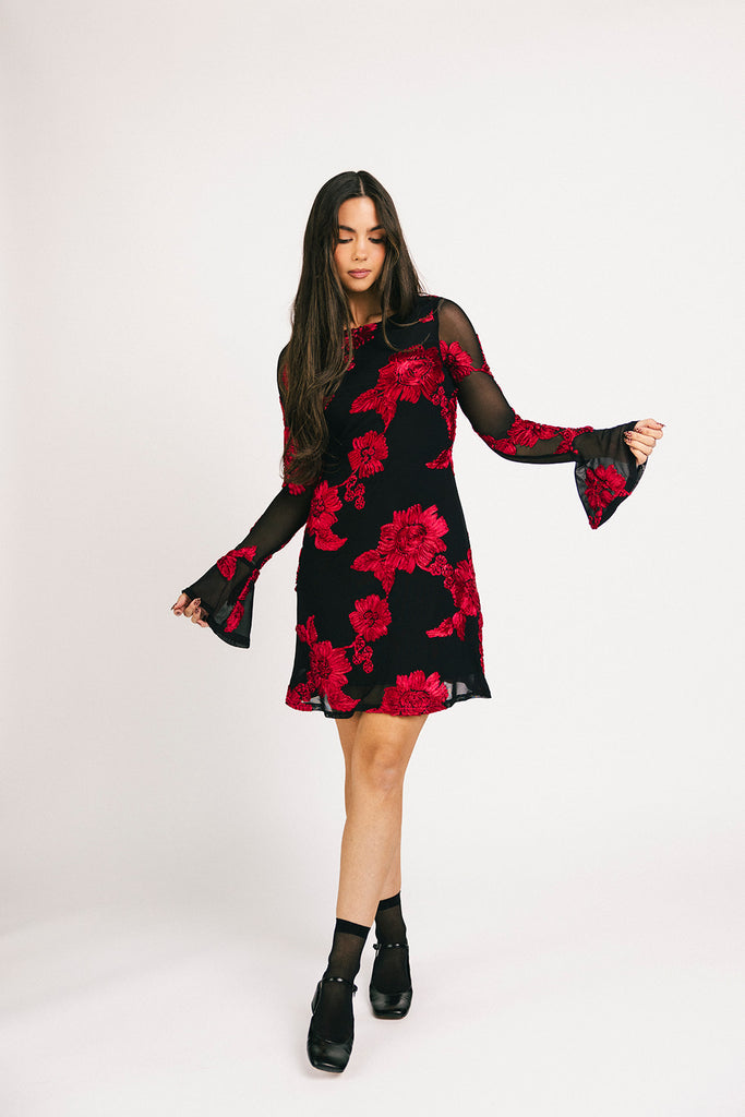 cleo mesh mini dress // red floral *zoco exclusive*