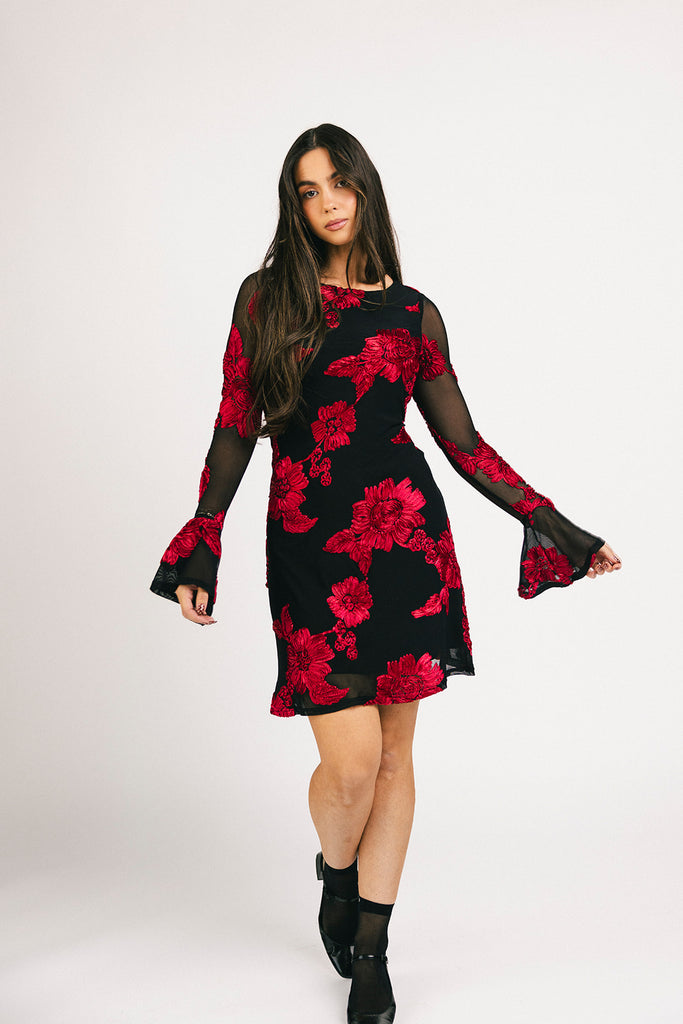 cleo mesh mini dress // red floral *zoco exclusive*