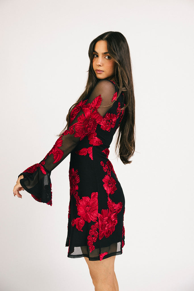 cleo mesh mini dress // red floral *zoco exclusive*