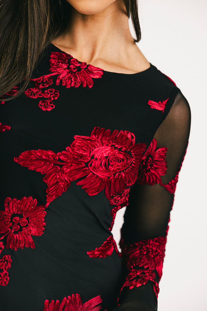 cleo mesh mini dress // red floral *zoco exclusive*