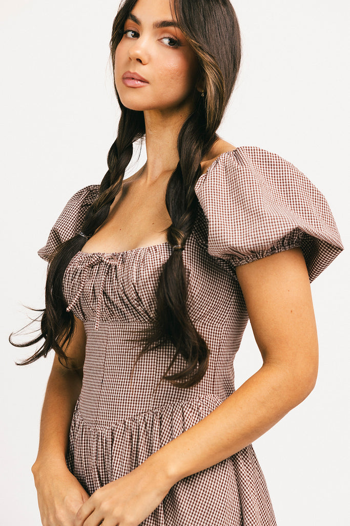 nora midi dress // brown gingham *zoco exclusive*