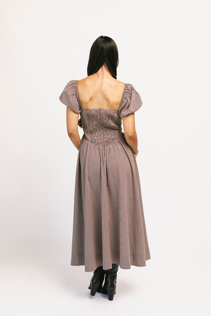 nora midi dress // brown gingham *zoco exclusive*