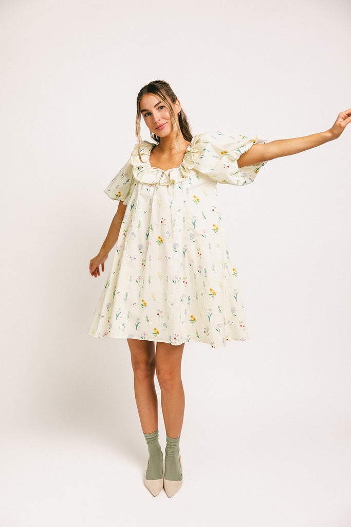 mini good luck puff sleeve dress // cream *zoco exclusive*