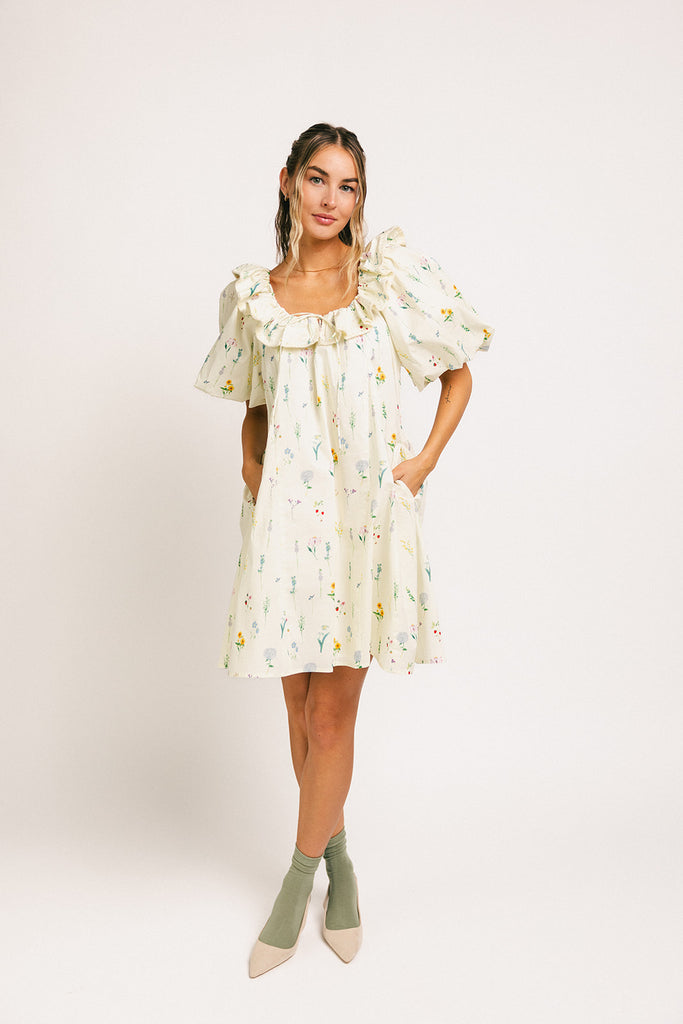 mini good luck puff sleeve dress // cream *zoco exclusive*