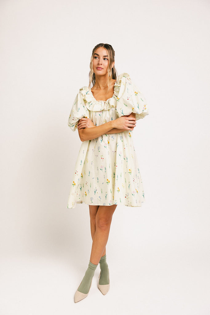 mini good luck puff sleeve dress // cream *zoco exclusive*