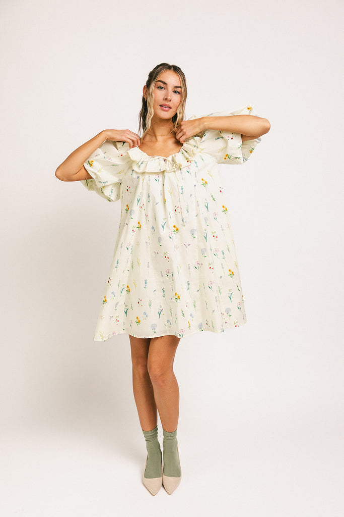 mini good luck puff sleeve dress // cream *zoco exclusive*