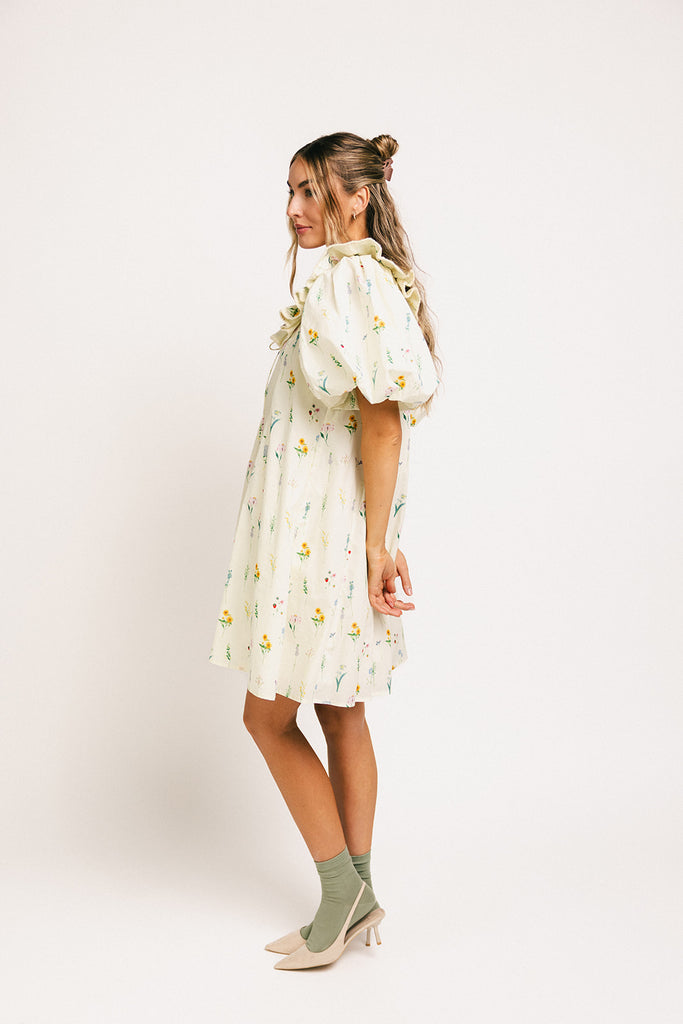 mini good luck puff sleeve dress // cream *zoco exclusive*