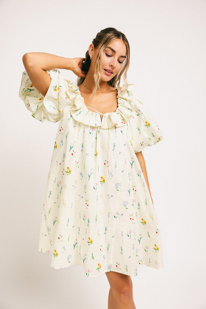 mini good luck puff sleeve dress // cream *zoco exclusive*