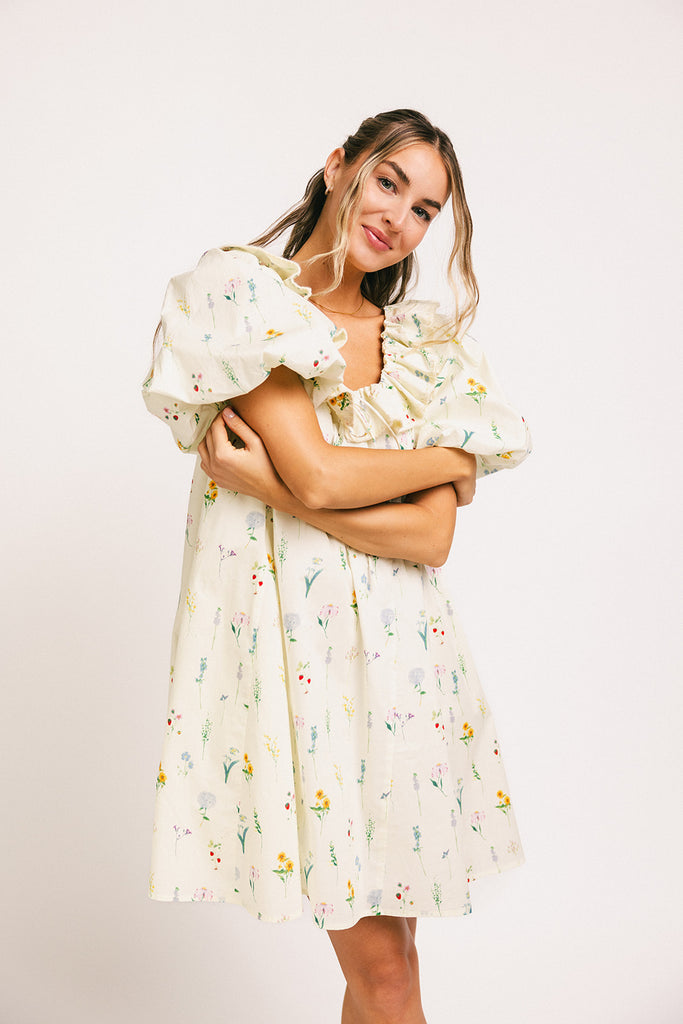 mini good luck puff sleeve dress // cream *zoco exclusive*