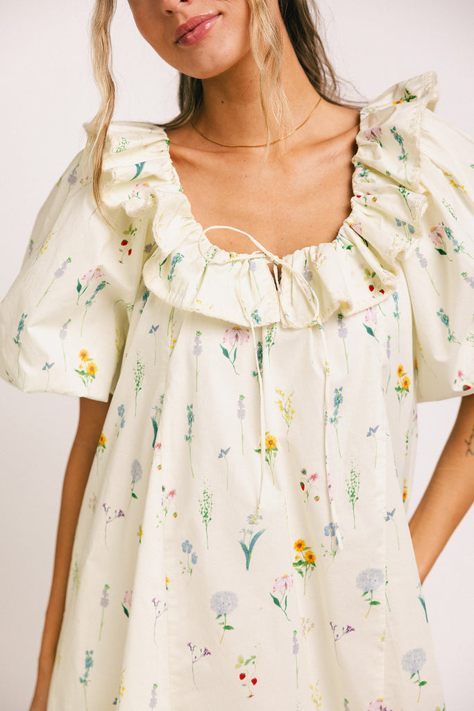 mini good luck puff sleeve dress // cream *zoco exclusive*