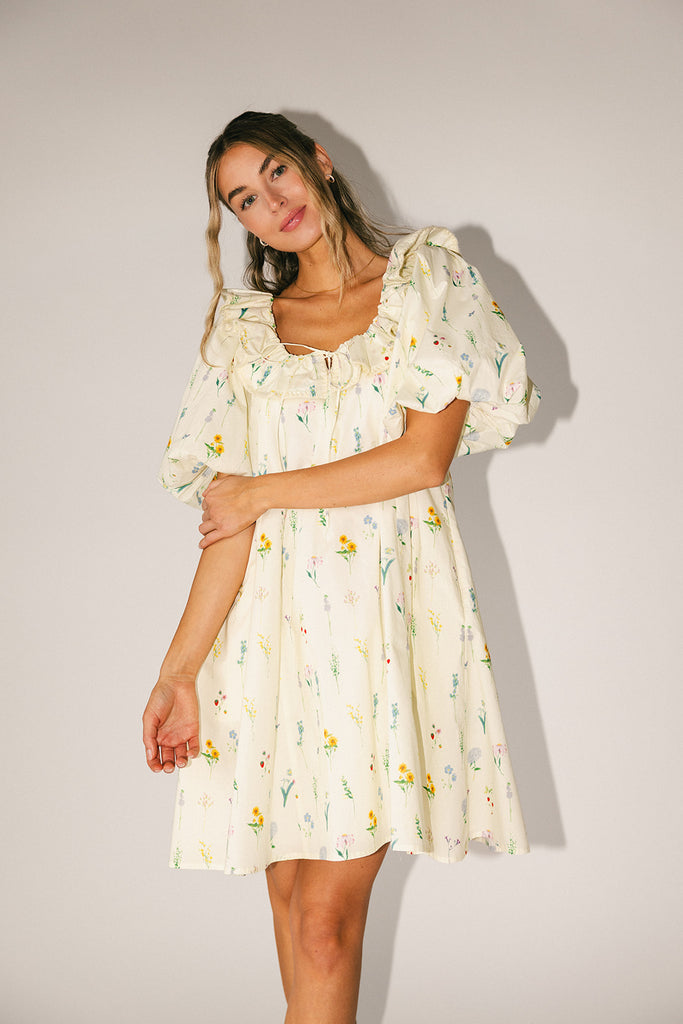 mini good luck puff sleeve dress // cream *zoco exclusive*