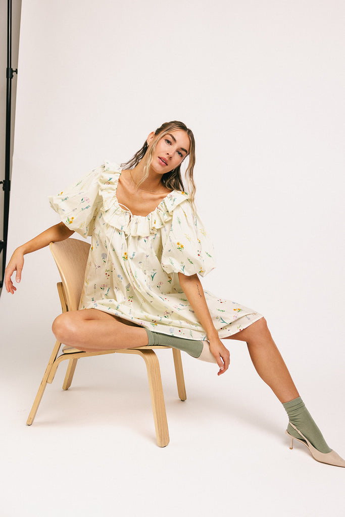 mini good luck puff sleeve dress // cream *zoco exclusive*