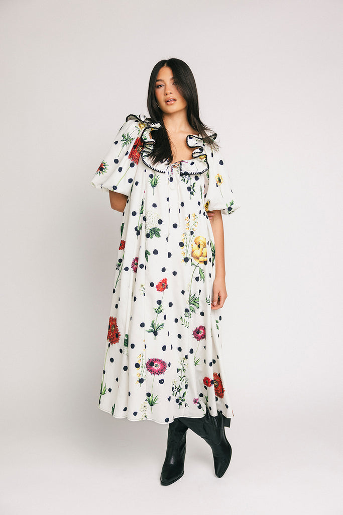 good luck puff sleeve dress // polka dot floral *zoco exclusive*
