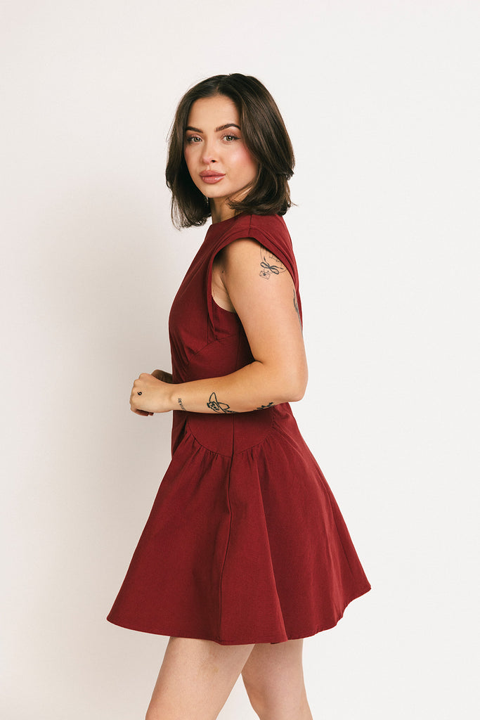 have a seat mini dress // burgundy