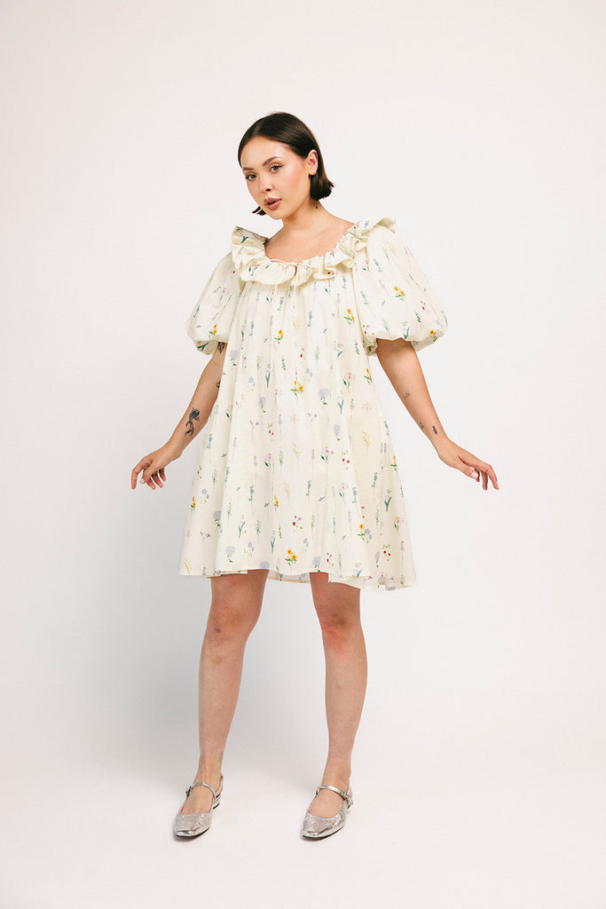 mini good luck puff sleeve dress // cream *zoco exclusive*