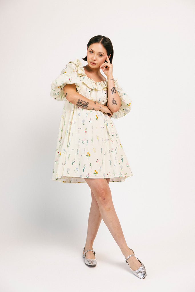 mini good luck puff sleeve dress // cream *zoco exclusive*