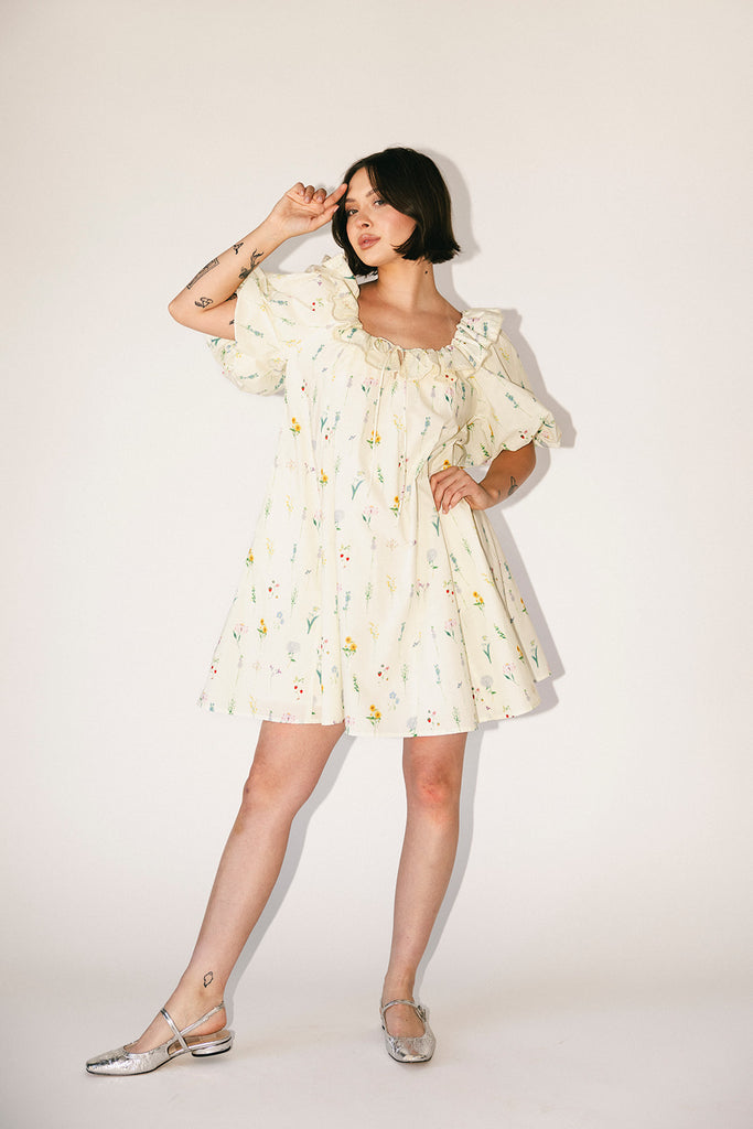 mini good luck puff sleeve dress // cream *zoco exclusive*