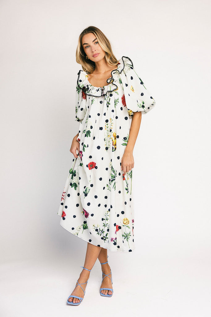 good luck puff sleeve dress // polka dot floral *zoco exclusive*