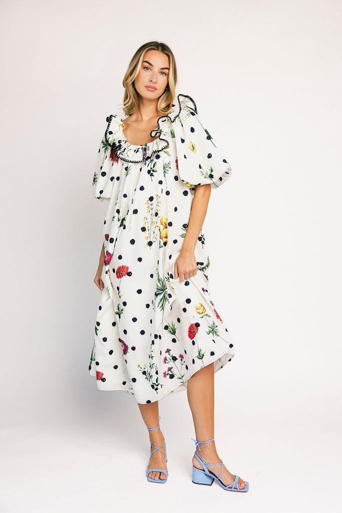 good luck puff sleeve dress // polka dot floral *zoco exclusive*