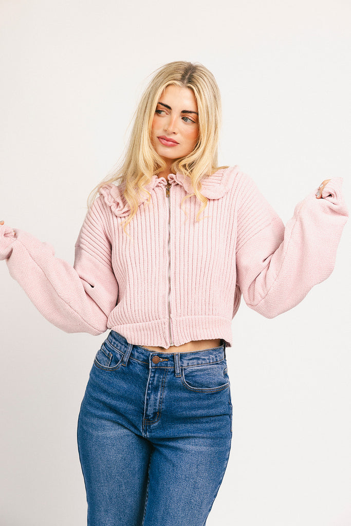 remi zip sweater // pink
