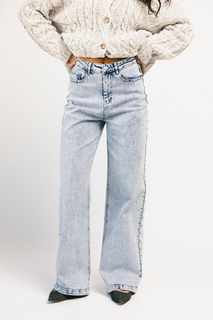 star studded wide leg denim
