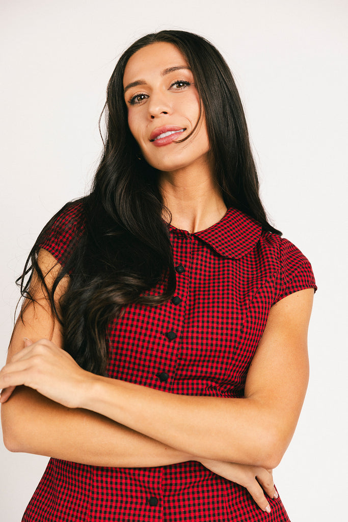 polly gingham button top