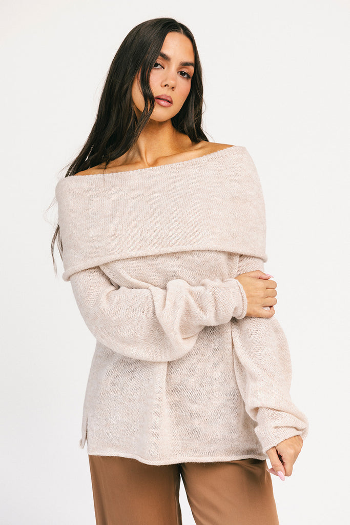 monroe cold shoulder sweater // oatmeal *zoco exclusive*