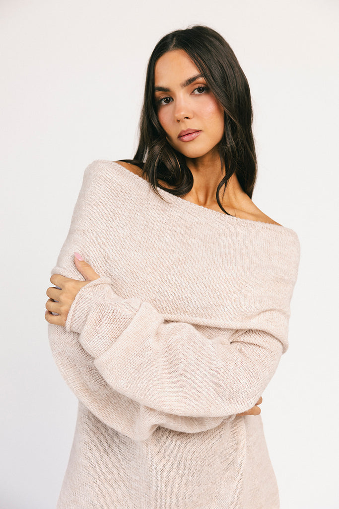 monroe cold shoulder sweater // oatmeal *zoco exclusive*