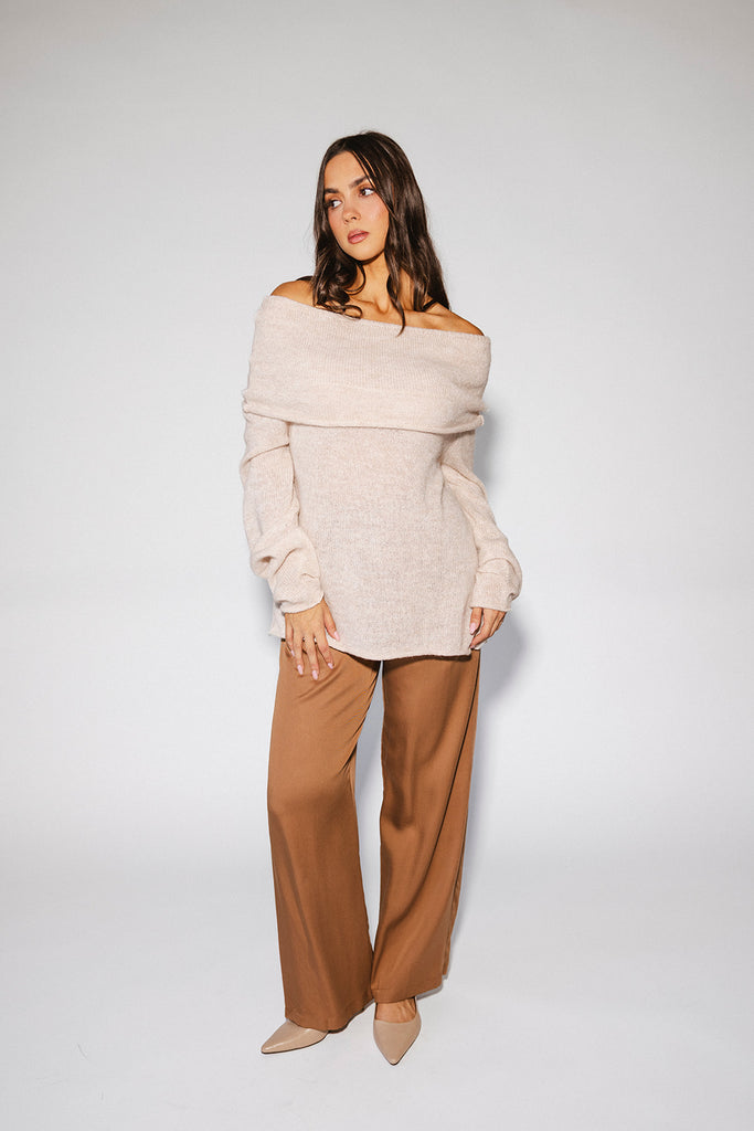 monroe cold shoulder sweater // oatmeal *zoco exclusive*