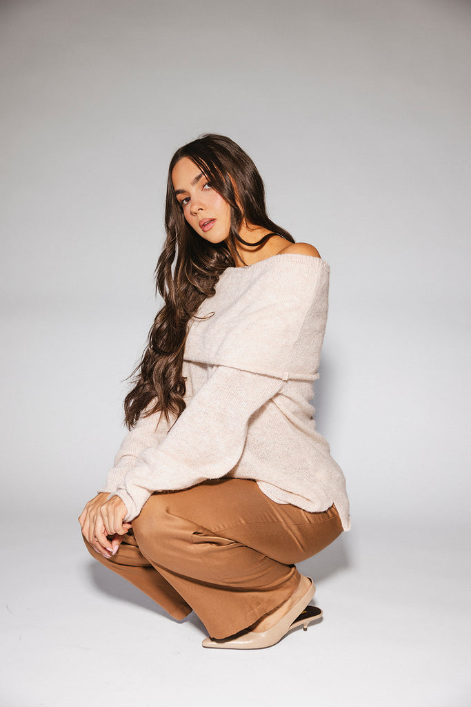 monroe cold shoulder sweater // oatmeal *zoco exclusive*