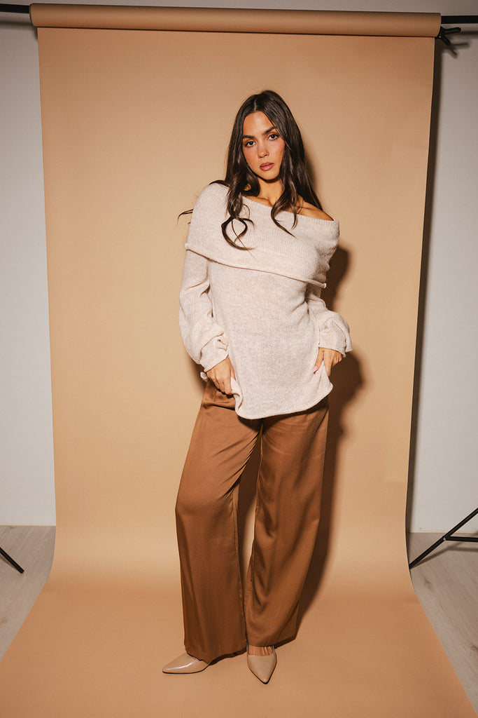 monroe cold shoulder sweater // oatmeal *zoco exclusive*