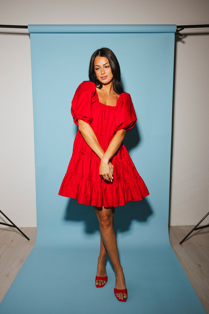 short daymaker dress // red poplin *zoco exclusive*