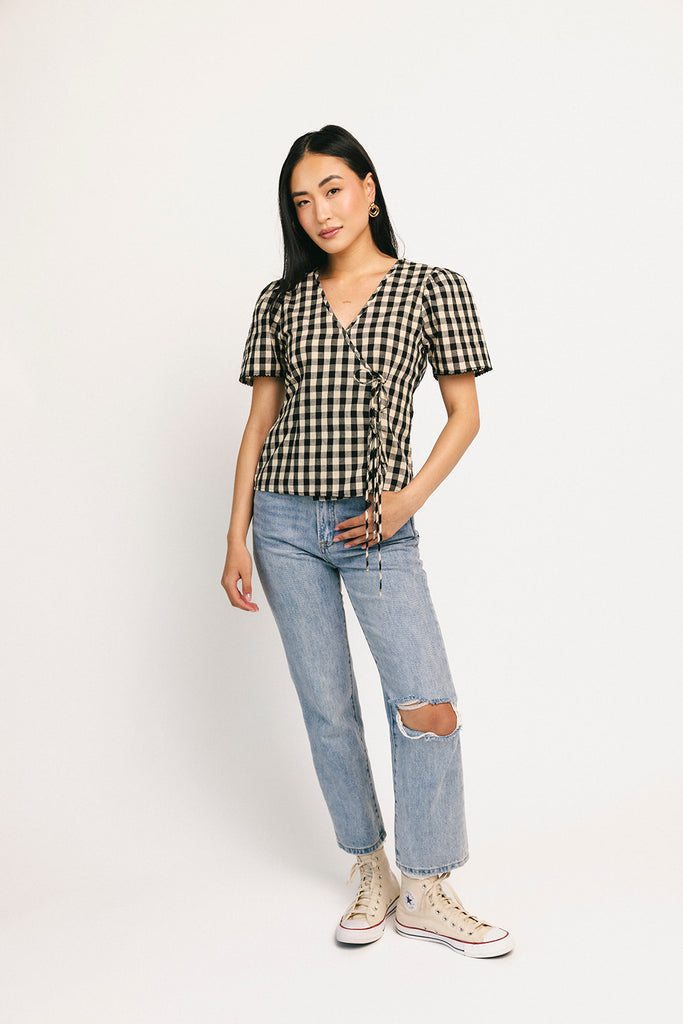 justine gingham wrap top