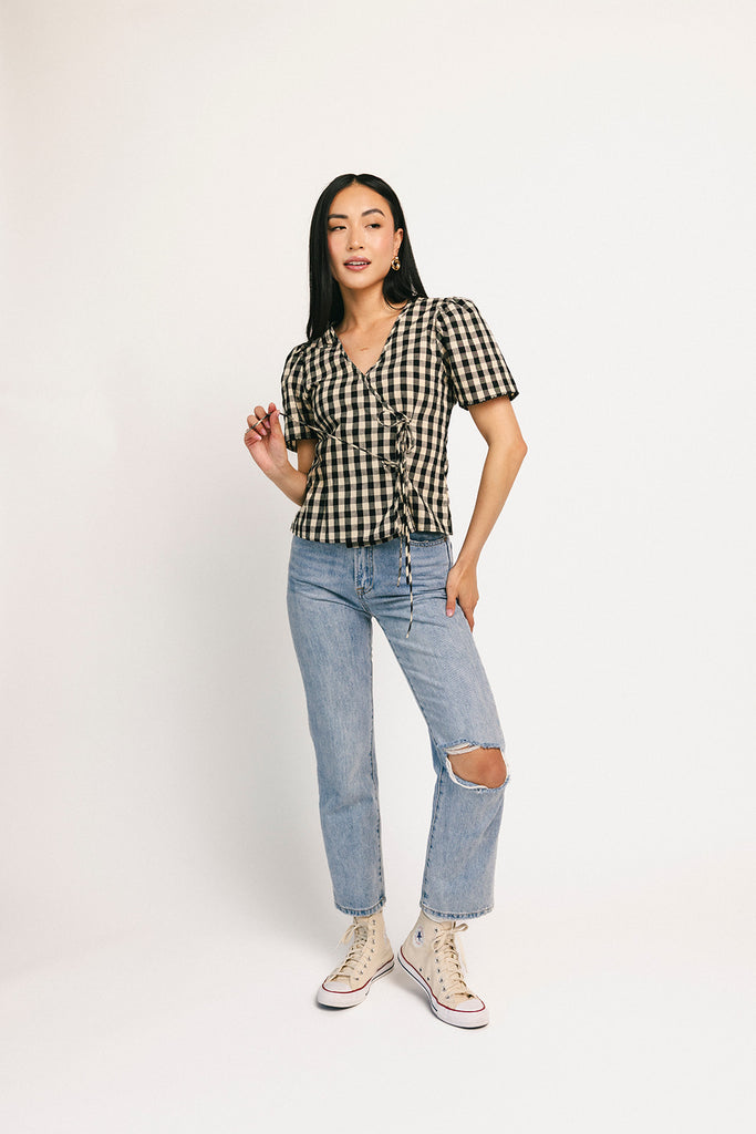 justine gingham wrap top