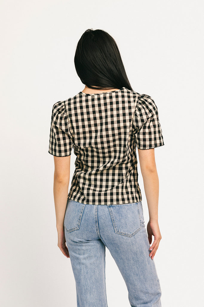 justine gingham wrap top