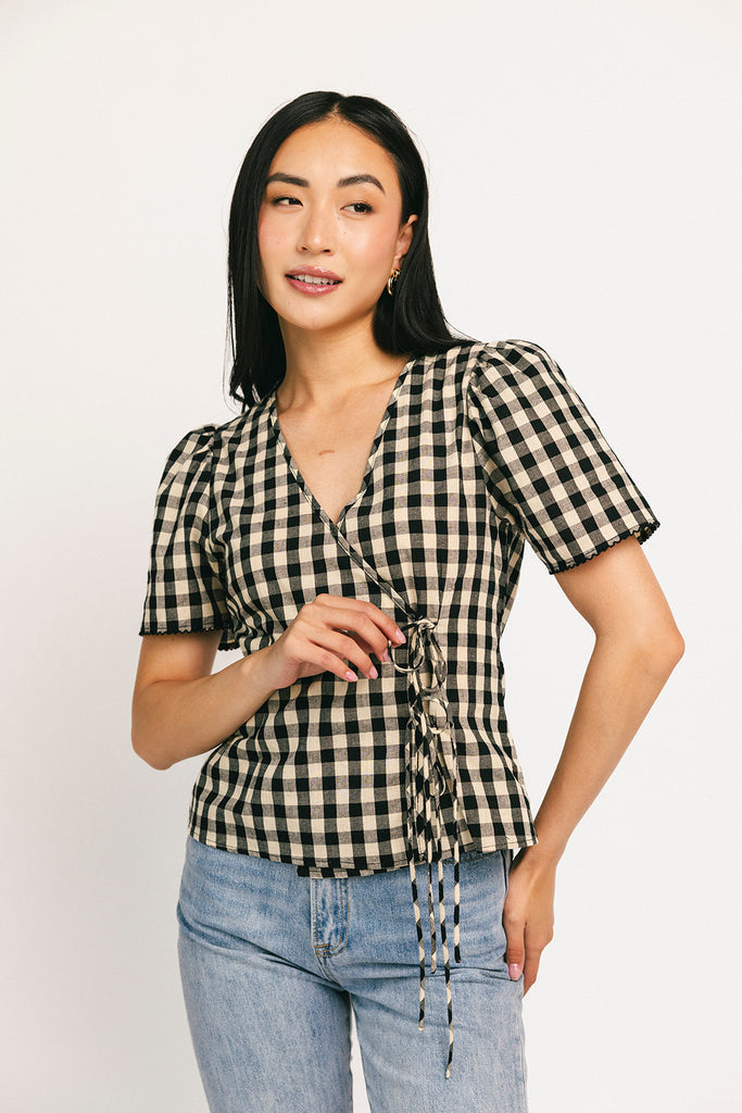 justine gingham wrap top