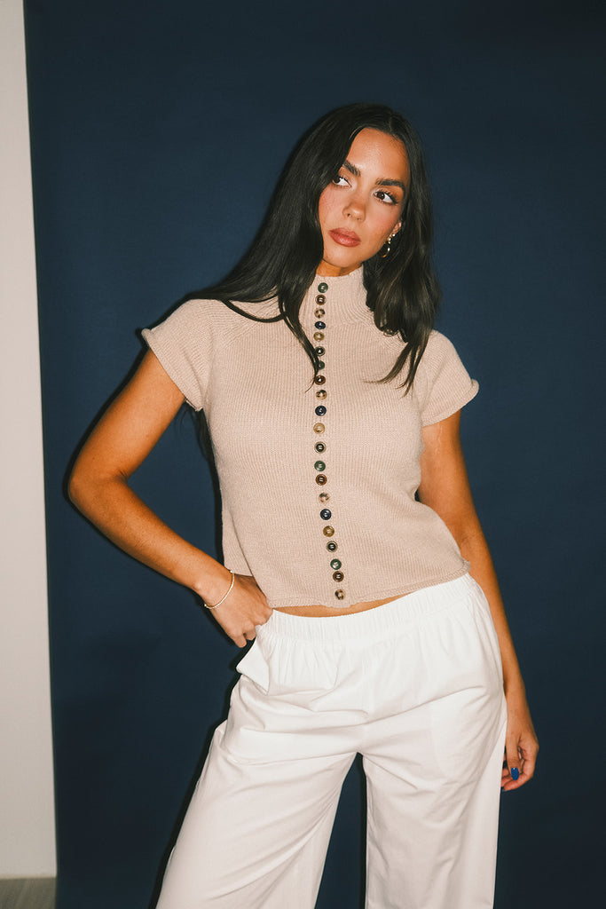 ciera button sweater // oat *zoco exclusive*
