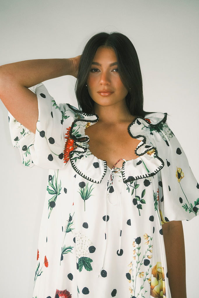 good luck puff sleeve dress // polka dot floral *zoco exclusive*