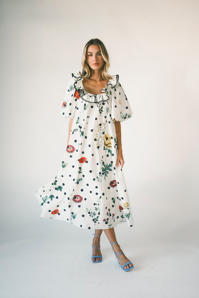 good luck puff sleeve dress // polka dot floral *zoco exclusive*