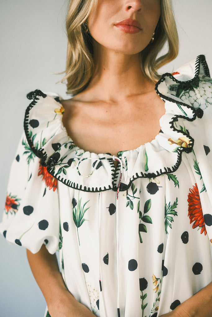 good luck puff sleeve dress // polka dot floral *zoco exclusive*