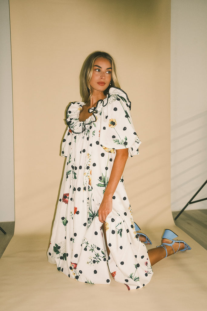good luck puff sleeve dress // polka dot floral *zoco exclusive*